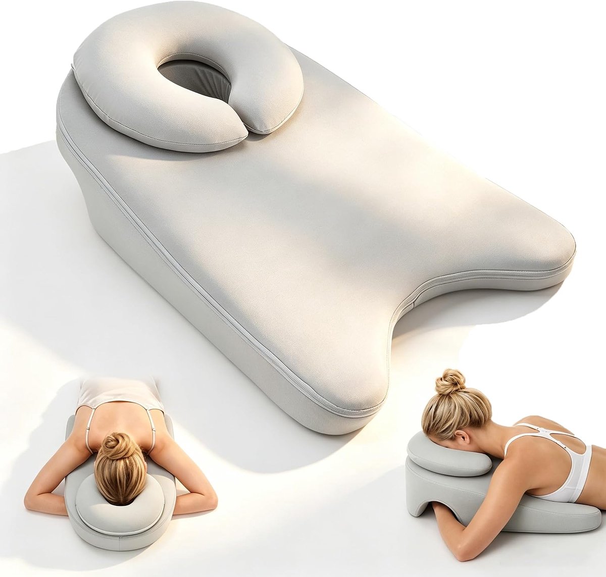 2-in-1 met armgat, uitneembaar buikslaapkussen van traagschuim, ergonomisch massagekussen met gezichtsopening om te liggen, lezen en te ontspannen, wasbare overtrek