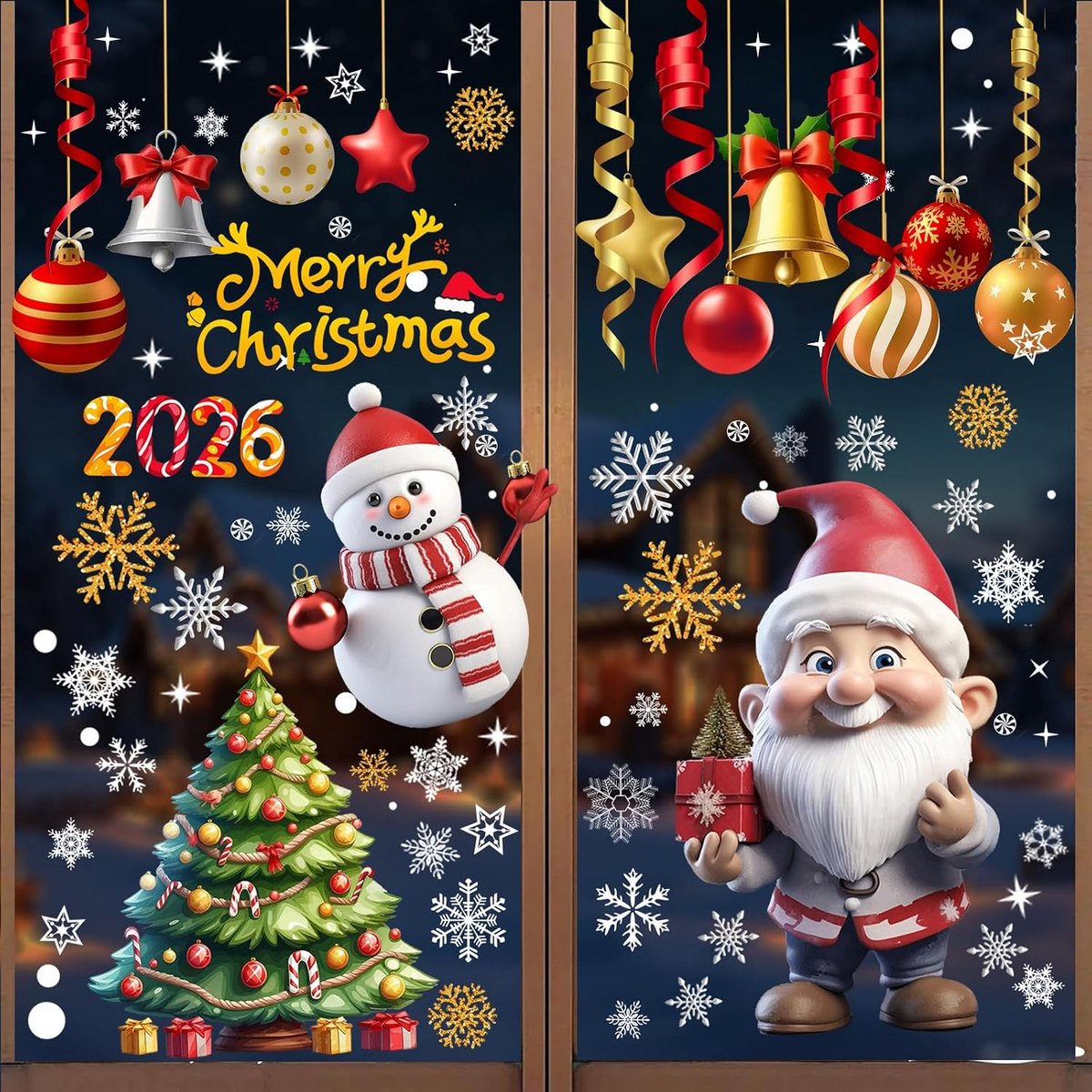 Raamstickers Kerstmis Zelfklevend, Kerstdecoratie Raam Zelfklevend, Grote Raamsticker voor Kinderen, Kerstman Kerst Raamstickers, Aquarel Kerstdecoratie voor Kerstmis Raam