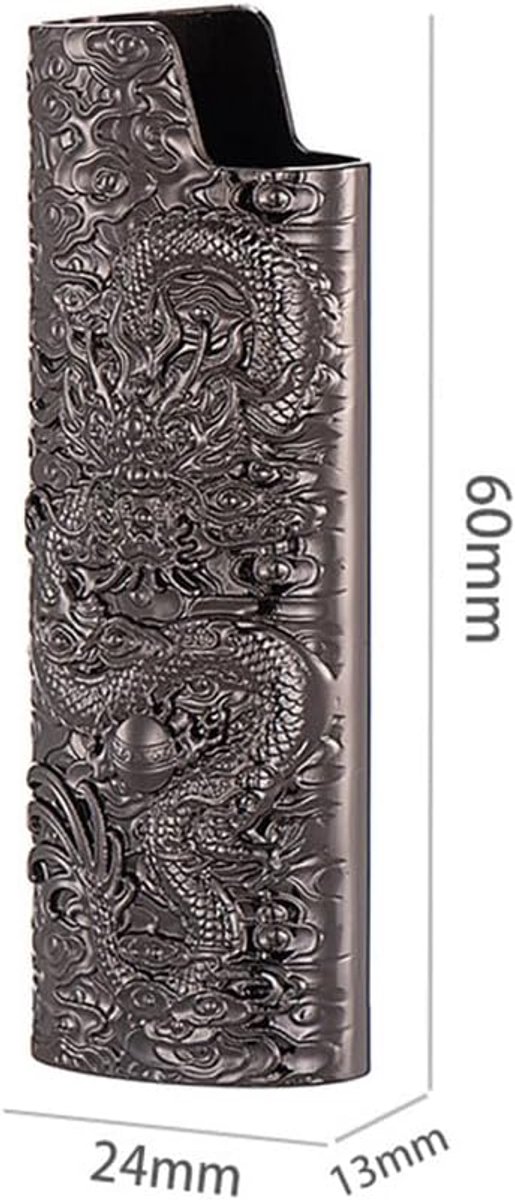 Aansteker hoesje voor BIC J6 aansteker, metalen draak ontwerp, cadeau (brons)