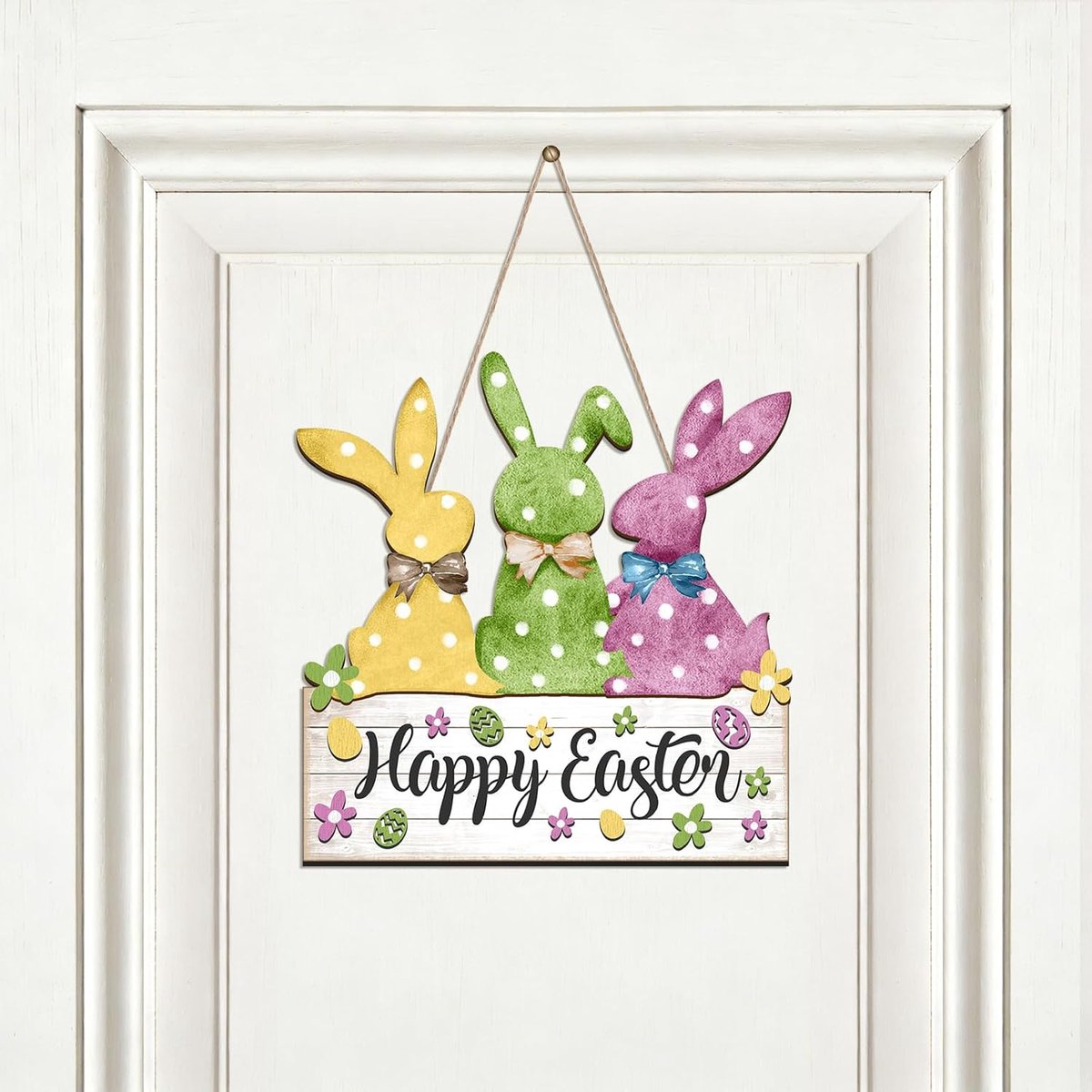 Vrolijk Pasen, welkomstbord voor Pasen, schattige deurkrans, paasdecoratie om op te hangen, houten decoratiebord, lentedecoratie, paasdecoratie voor voordeur, huis, muur, binnenplaats, tuin