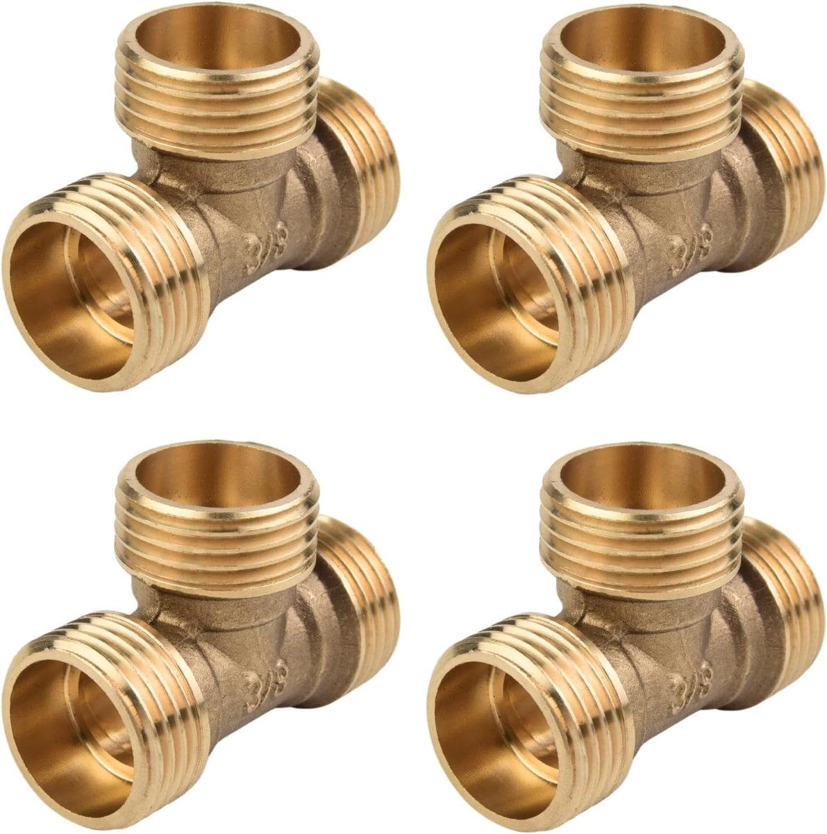 Set van 4 Messing T-stuk 1/2 inch Binnendraad – 3-Wege Verdeler, Leidingverbinder voor Huiswaterleiding, Verwarmingssysteem, Tuinpomp en Sanitair
