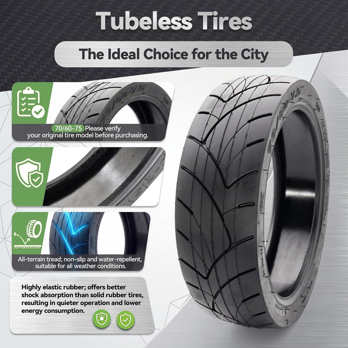 70/60-7.5 Tubeless Band voor Segway Ninebot MAX G3 E-Step 11" Vacuümband