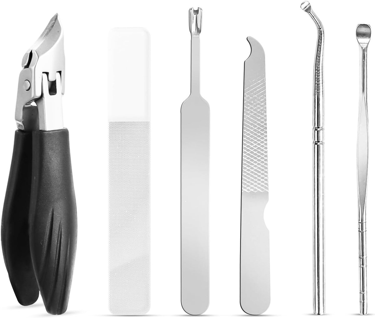 Nagelknipper set met opvangbak, 6-delig, nagelknipper teennagels in adelaar-snavelhoek voor ingegroeide nagels en dikke teennagels, ergonomisch manicure-gereedschap voor moeilijke teennagels