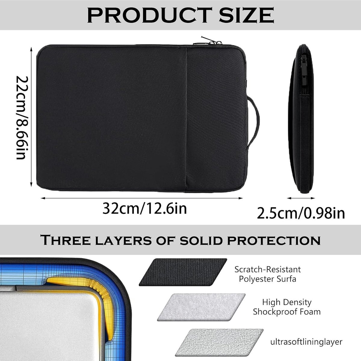 30,5 cm (12 inch), zwart, iPad-tas met ritssluiting, rugzak, waterdicht, schokbestendig, voor iPad Air 11/5/4e generatie, 27,9 cm (10,9 inch), Galaxy Tab A9 Plus 27,9 cm (11 inch)