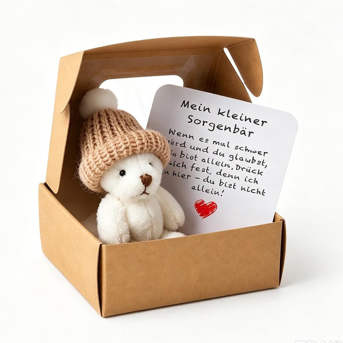 Kleine pocketknuffel, positieve mini-teddybeer in een doos met inspirerende kaart, mini-knuffeldieren, kleine teddypop, knuffeldieren, beer in een doos, voor verjaardag, kerstfeest, cadeau