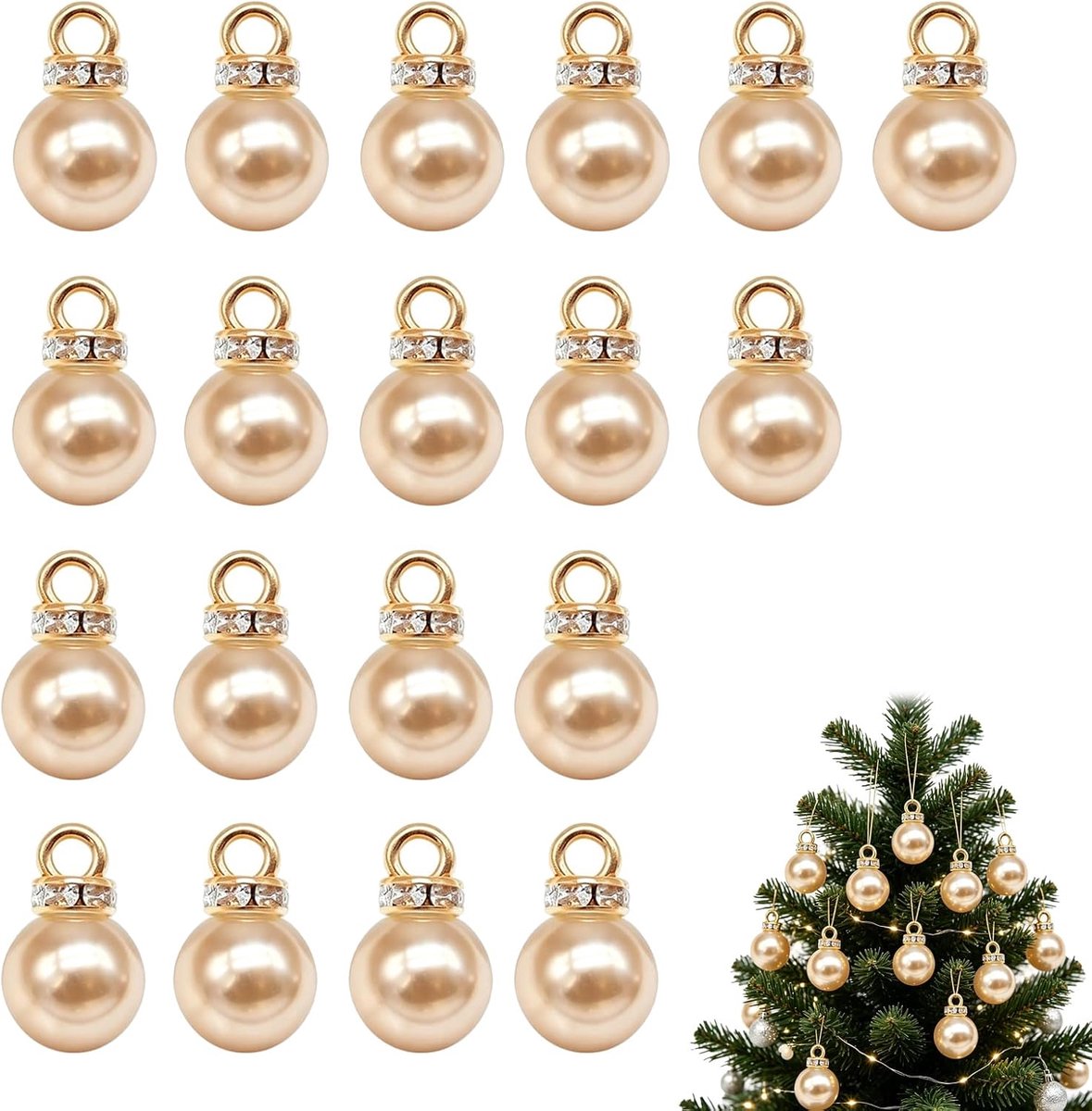 Kerstballen 10mm Champagne Roze Parelglans met Haakjes DIY