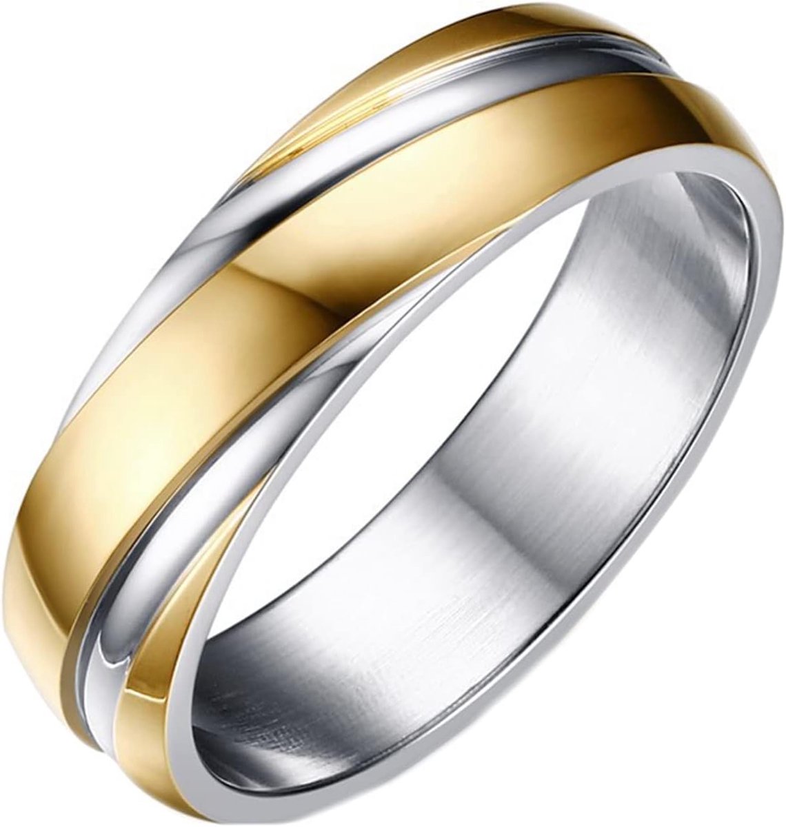Ringen voor dames en heren, 6 mm, keperstof, ontwerp, gepolijst, comfortabele pasvorm, trouwring, maat J 1/2-Z, goud/zwart/rose goud