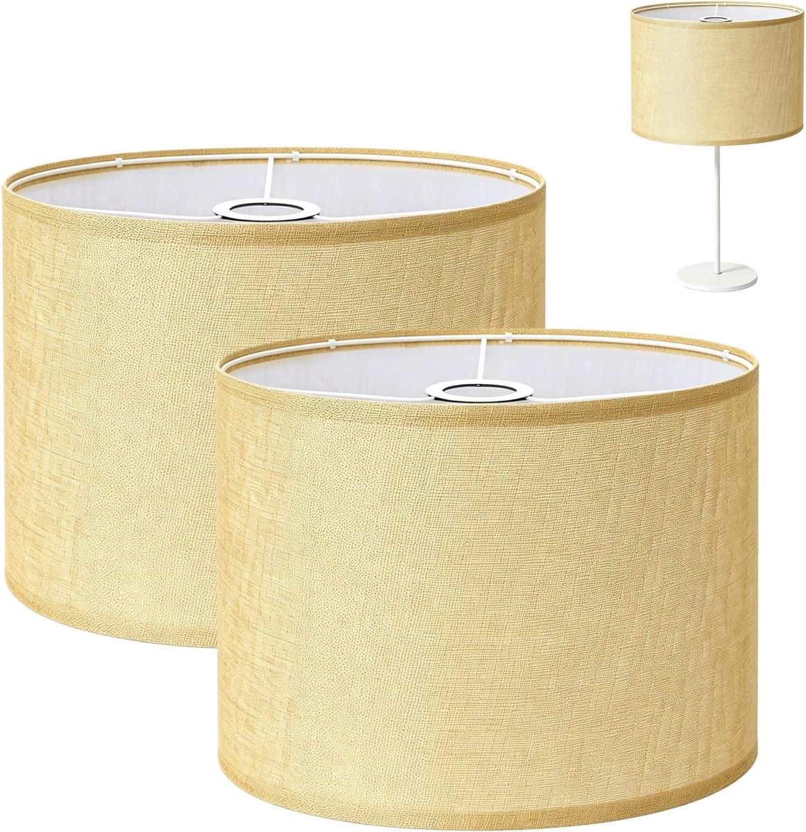 Lampenkappen, beige, Ø 30 x 20 cm, stoffen lampenkap van linnen voor E27-fitting, handgemaakte vervangende lampenkap voor tafellampen, staande lamp en hanglamp