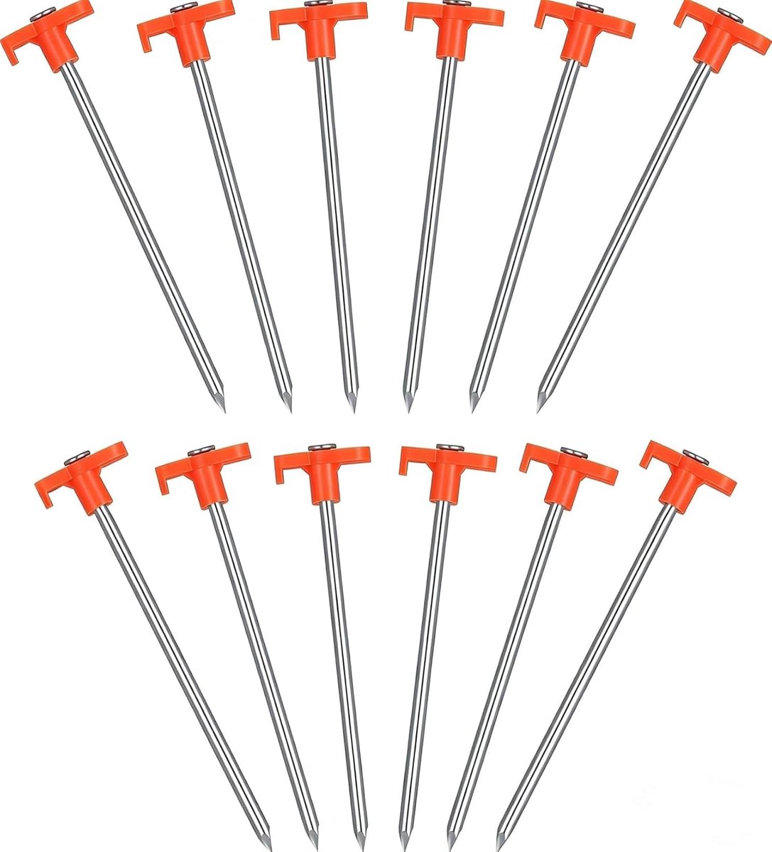 Tentanker set van 12 voor harde vloeren - 25 cm grondankers van verzinkt staal, oranje (25x6mm) - stabiele tentaccessoires