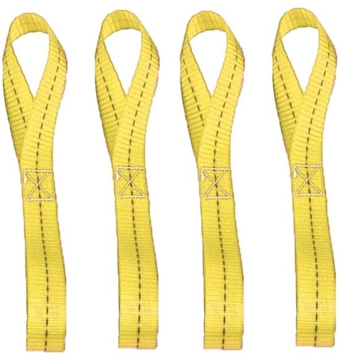 4 stuks Nylon Sjorbanden met dubbele lus - 800 kg werkbelasting - Voor motor, ATV, UTV, fiets, camping, klimmen en ophangen - Geel, 25 x 400 mm