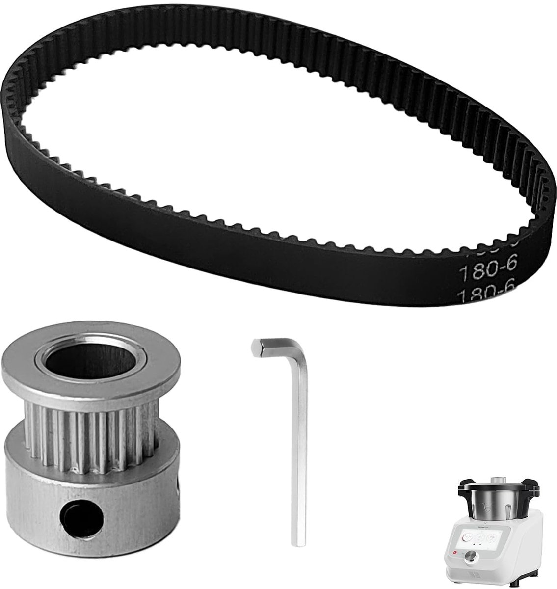 Riemschijven voor 3D-printers, aluminium, 20 tanden, 8 mm binnendiameter, 180 mm lange riem, 6 mm breed, voor voedselverwerkingsmachines (zilver, zwart)
