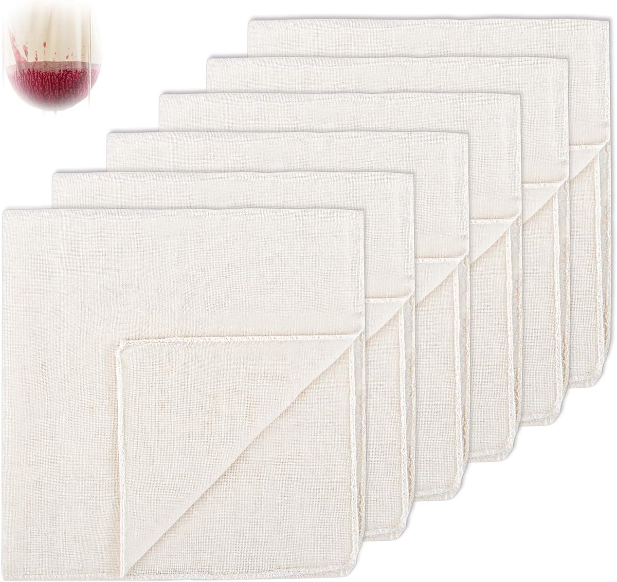 6 stuks voedselgaas, 50 x 50 cm, filters voor levensmiddelen, kaasdoek, katoen, wasbaar, voor de keuken, herbruikbaar, filterweefsel, voor kaas, vruchtensappen, tofu, koffie