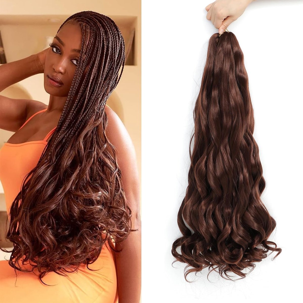 8 Packs French Curl Braiding Hair 24 Inch Loose Wave Spiral curly braiding hair extensions 75g/Pack Soft French Curls Synthetic Hair Extensions for Braiding（33#）