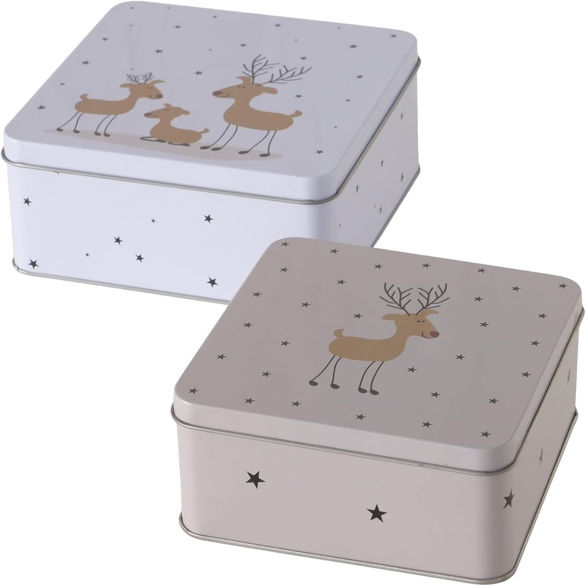 Voorraaddoos Timba, 2-delig (hoogte 6-7 cm, van ijzer, met motief, kleur beige/bruin/wit, opbergdoos) 2060135