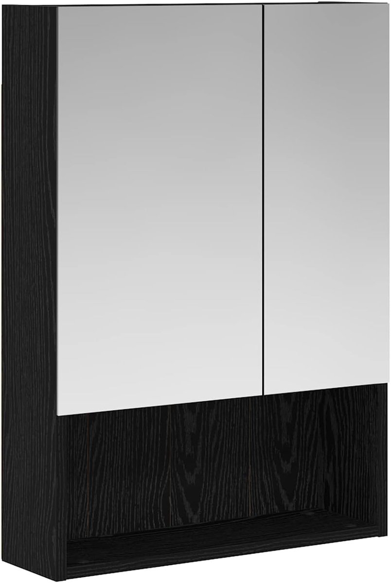 Badkamer spiegelkast zwart eiken look 50 x 14,5 x 70 cm, spiegelkast badkamer wandspiegelkast voor familie badkamer kleedkamer 889200