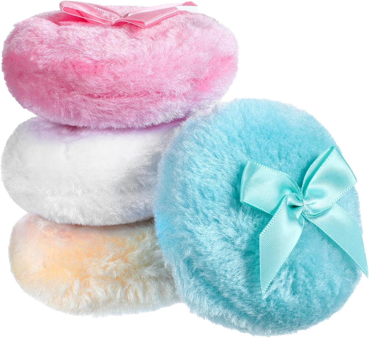 4 Stks Grote Pluizige Poeder Puff, 3,5 Inch Zacht Lichaam Poeder Wasbare Herbruikbare Ronde Losse Bladerdeeg voor Kid Volwassen 4 Kleur