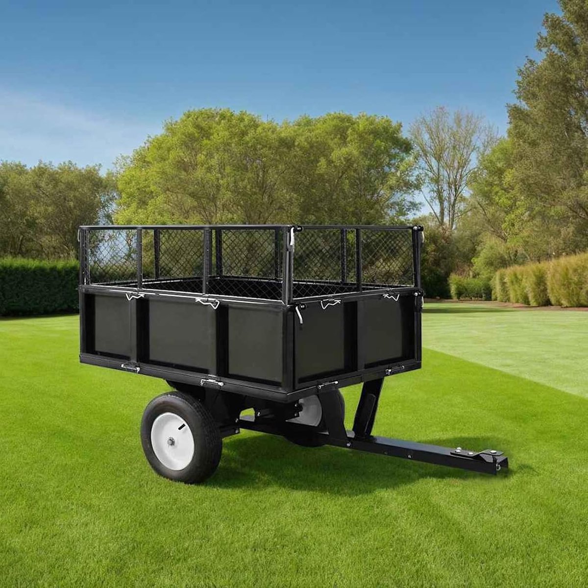 Tuinaanhanger 300 kg draagvermogen voor grasmaaiers, staal, aarde en turf transport