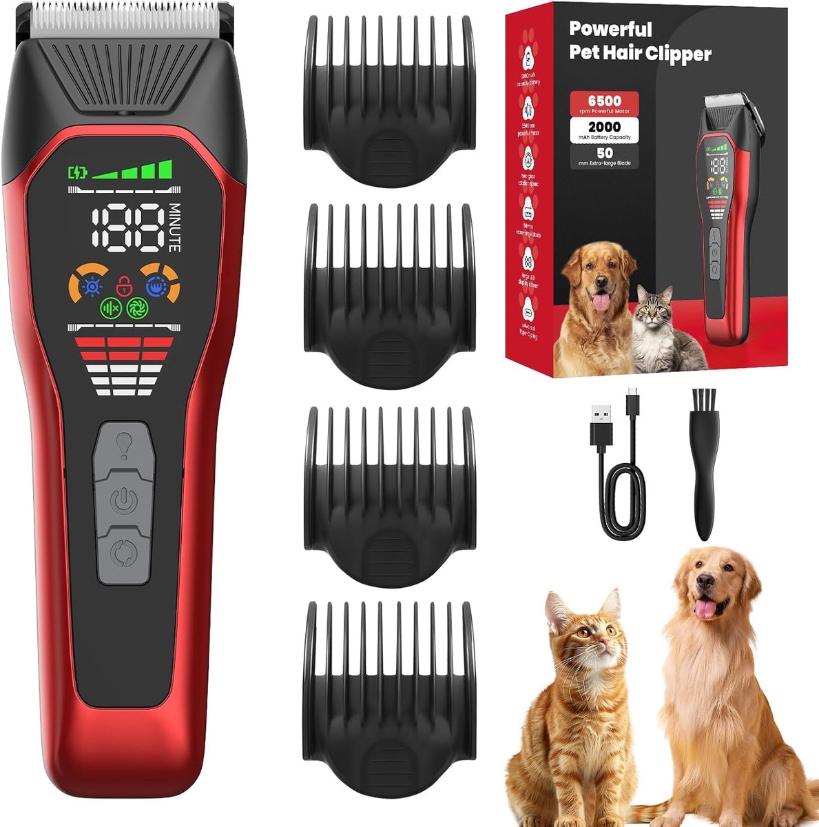 Hondentondeuse met type C opladen, professionele tondeuse voor hond en kat