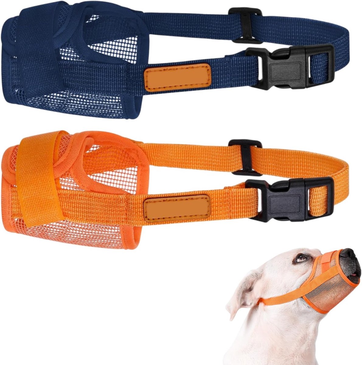 Muilkorf voor kleine honden. Voorkomt dat honden vreemde voorwerpen inslikken en bijten. Set van 2 stuks. Maat M, verstelbaar. Geschikt voor een hoofdomtrek van 35-52 cm.