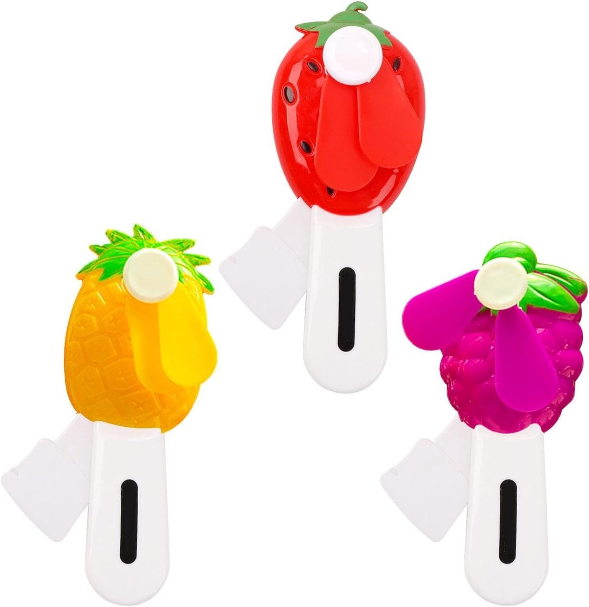 Set van 3 handventilatoren, handventilator in fruitvorm, kleine handventilator, draagbaar, handventilator voor kinderen (willekeurige kleuren)