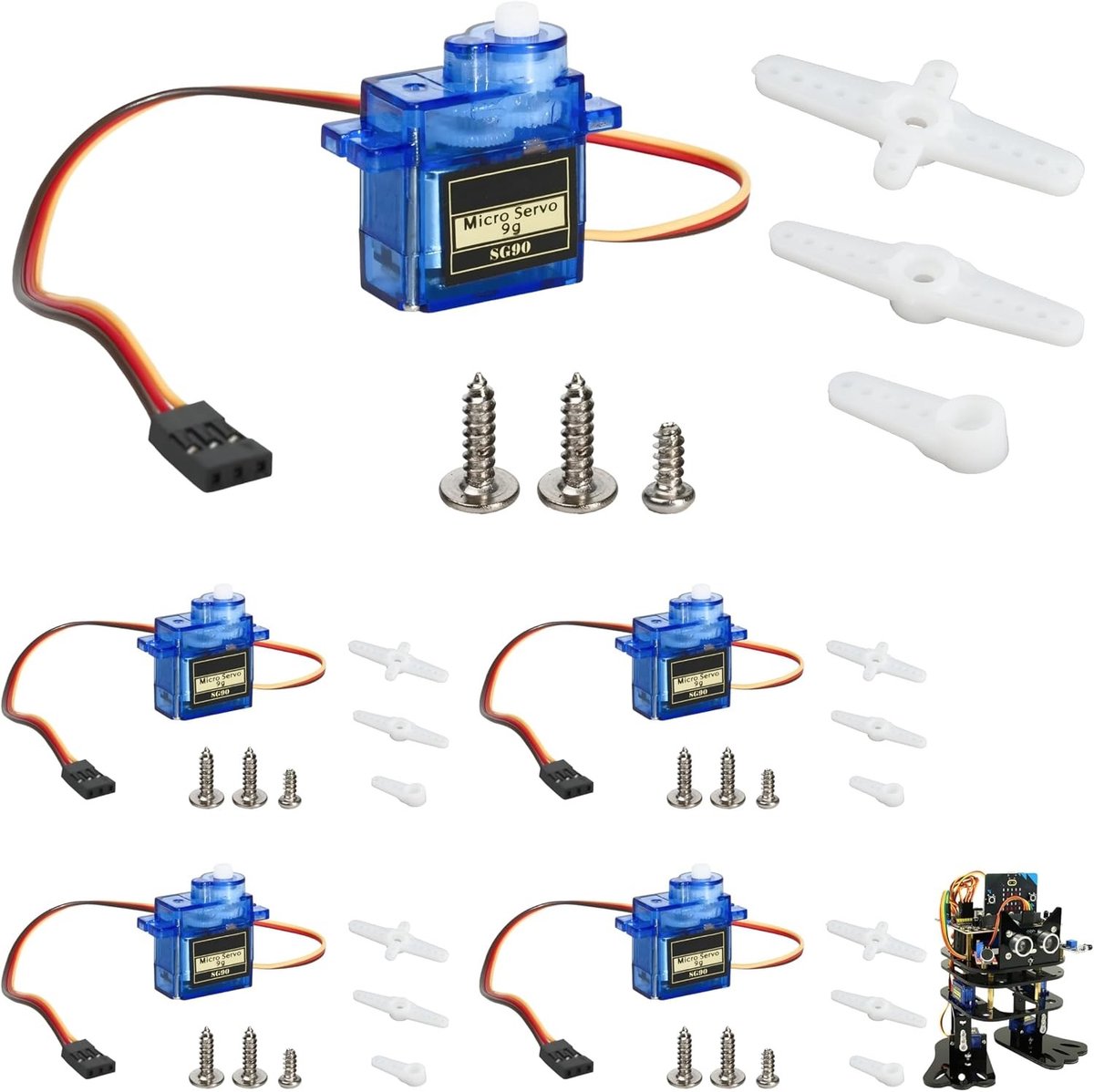 Set van 5 Mini Servo Motoren 9G voor Arduino en RC Projecten, Perfect voor Robotarmen, Drones en Voertuigbesturing met 180° Hoek