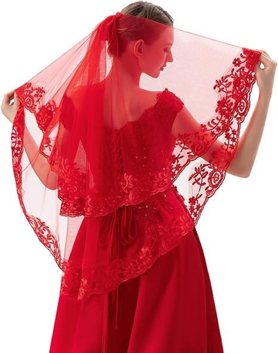 Trouwjurk van kant, lang, bruiloftssluier, Halloween, bruid, gothic, sluier, voor Halloween, carnaval, cosplay en Kerstmis