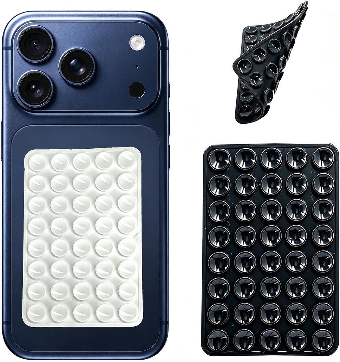 2 Stuks Dubbelzijdige Siliconen Zuignap Telefoonhouder, kleverige telefoonhouder voor iPhone 17, 16, 15, 14, 13, Antislip mobiele telefoonhouder voor Keuken, Badkamer, Auto, Wit + Zwart