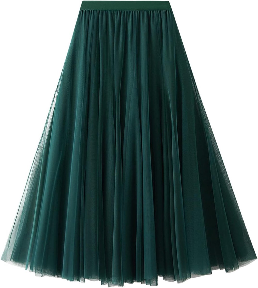Tule rok voor dames, A-lijn, maxirok, elastische taille, tule rok, lang, eenheidsmaat, groen, Eén Maat