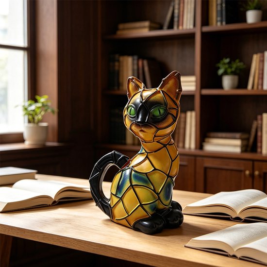 Tafellamp met kat - Artistiek nachtlampje - Lichtgevende kat - Bureaudecoratie - Creatieve woondecoratie - Slaapkamerdecoratie - Spookkat ornament - Dierensculptuur - 11*8*16cm — afbeelding 2