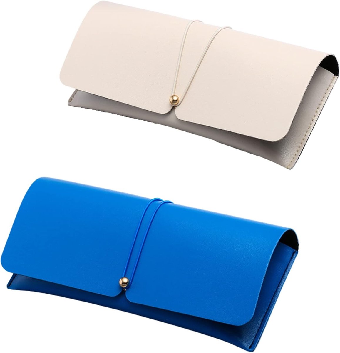 Draagbare PU leren brillenkoker set voor dames met brillendoek en brillentas - Beige en blauw, één maat, ideaal voor bescherming en stijl