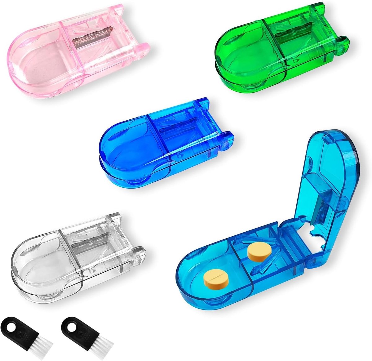 Tabletverdeler voor Kleine en Grote Tabletten - 5 Stuks, Medicijnverdeler met Opbergruimte voor Tabletten, Precisie Pillen Scheiden en Organiseren