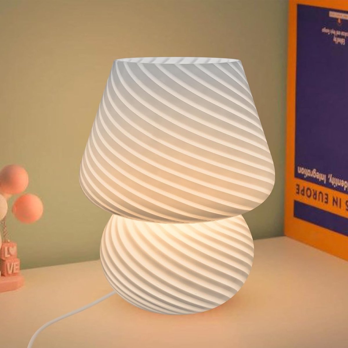 Stijlvolle glazen paddenstoel tafellamp met dimfunctie, afstandsbediening en decoratieve verlichting voor slaapkamer, woonkamer en café