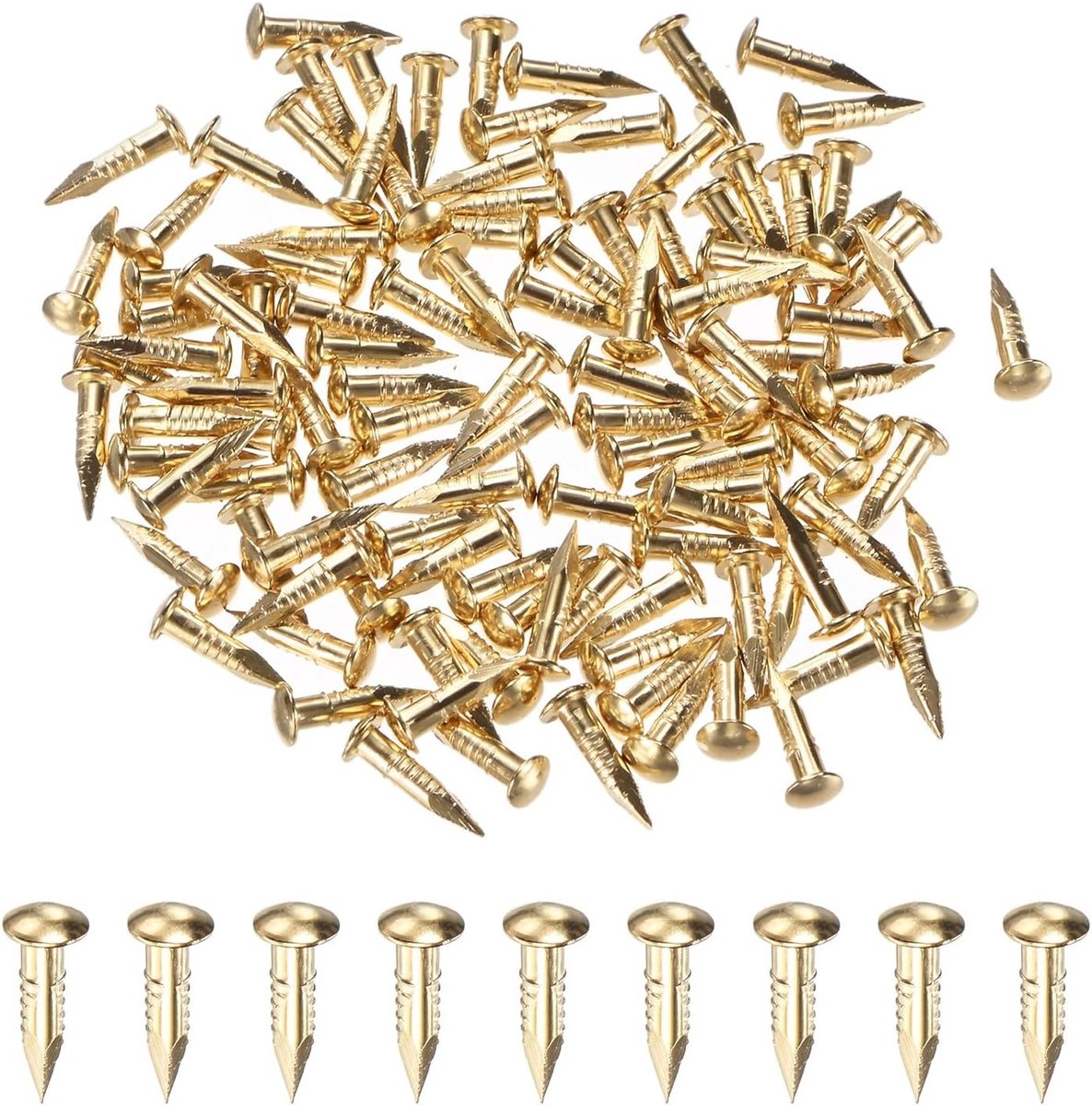 Set van 100 Kleine Spijkers 2mm x 10mm Messing, Precisie Mini Spijkers voor Houtbewerking, DIY Projecten en Decoratieve Toepassingen