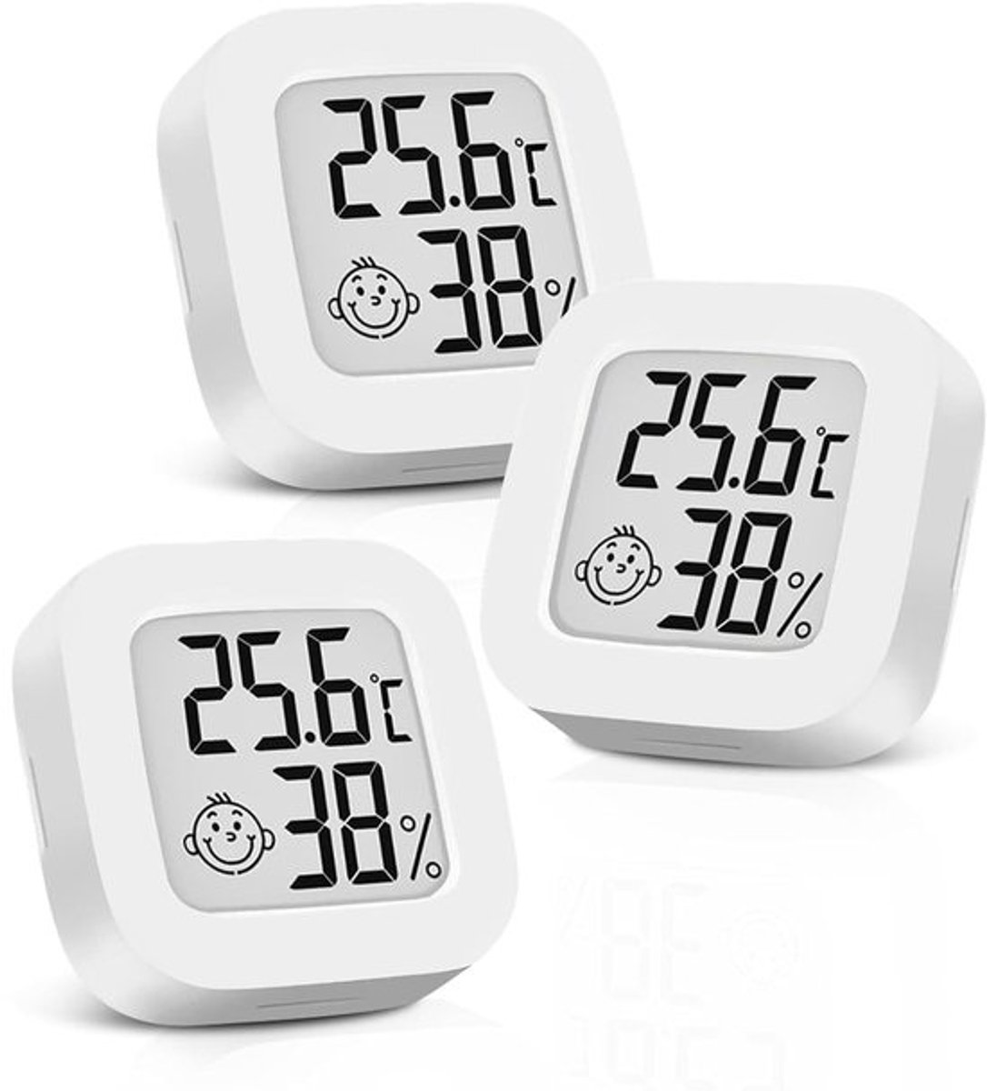 Digitale Binnenthermometer - Vochtigheidsmeter - Klimaat Monitoren - Comfortindicator - 3 Stuks - Wit