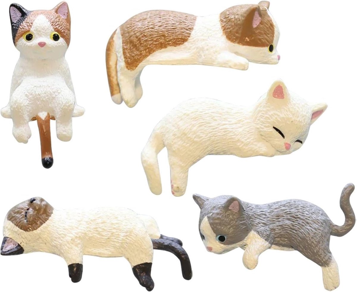 5 Stuks Mini -Katten Ornamenten, Schattige Cartoonkatdecoratie, Auto -Scherm Ornamenten, Creatieve Autodecoratie, Schattige Mini -Dier Ornamenten