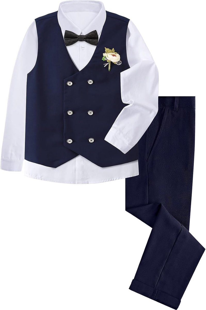 Kostuumset, kinderen bruiloft vest & shirt & broek & vlinderdas, 6-14 jaar