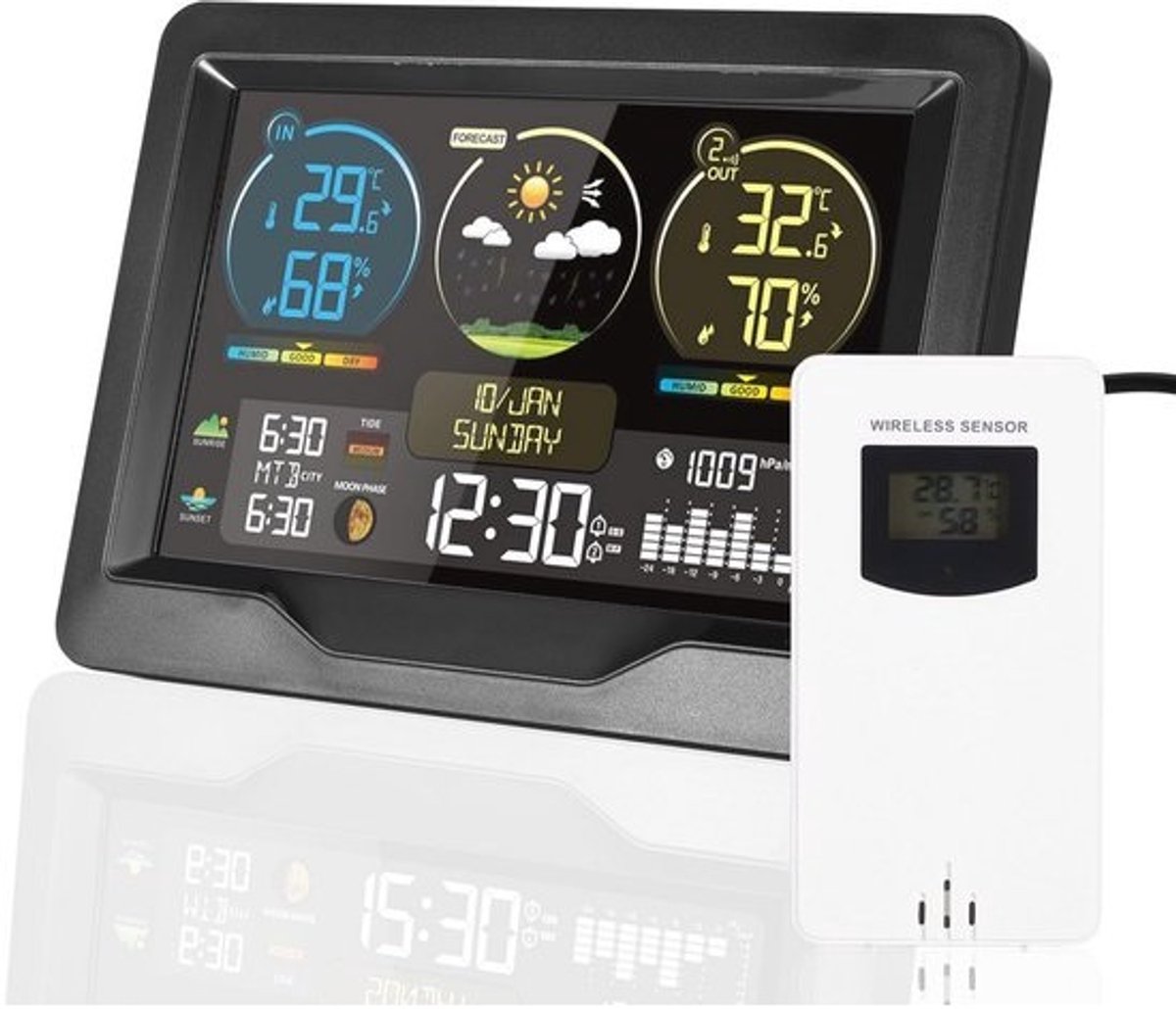 Draadloos Weerstation voor Binnen en Buiten - Binnenthermometer met LED-sensor, Digitale Klok en Alarm