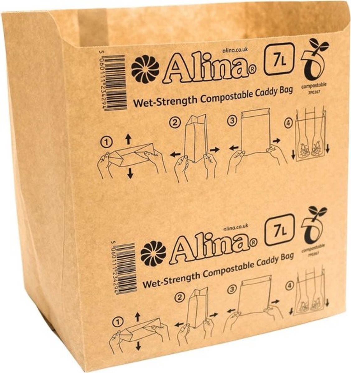 6L tot 8L Composteerbare Papieren Caddy Bin Bag - Biologisch Afbreekbaar - 7 Liter - Bruin - 100 stuks