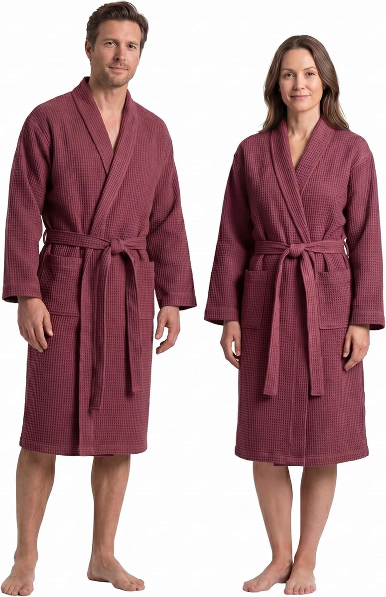 Badjas, uniseks, wafelbadjas voor dames en heren, licht en ademend, zachte wafelstof, riem en 2 zakken, ideaal voor zwembad, huis, spa, hotel, zomer, maten S tot XL