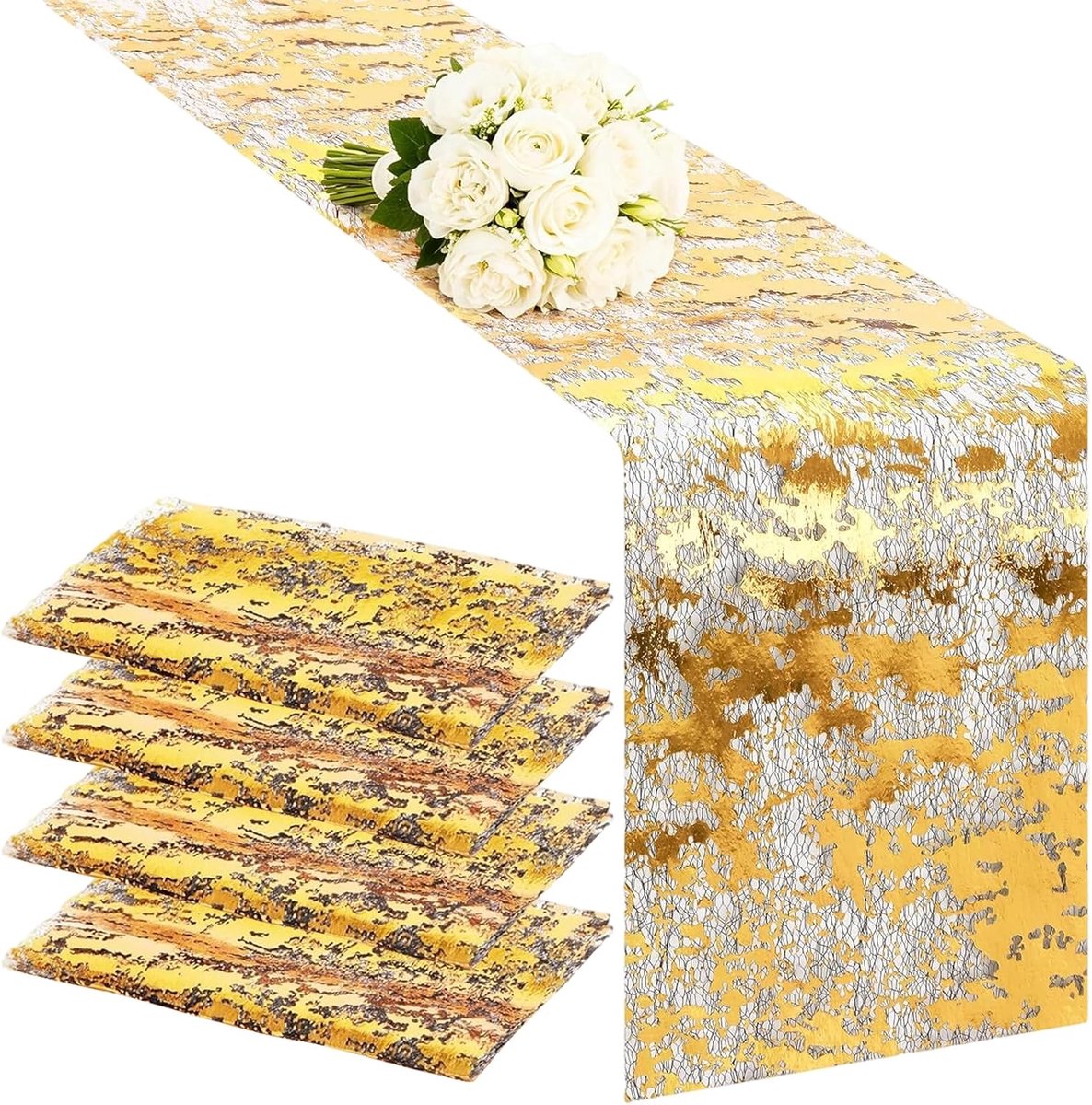 Tafelloper, goud, 28 x 275 cm, tafelkleed, goud, tafelloper, bruiloft, glanzend, elegante tafeldecoratie voor verjaardagen, Kerstmis, feest