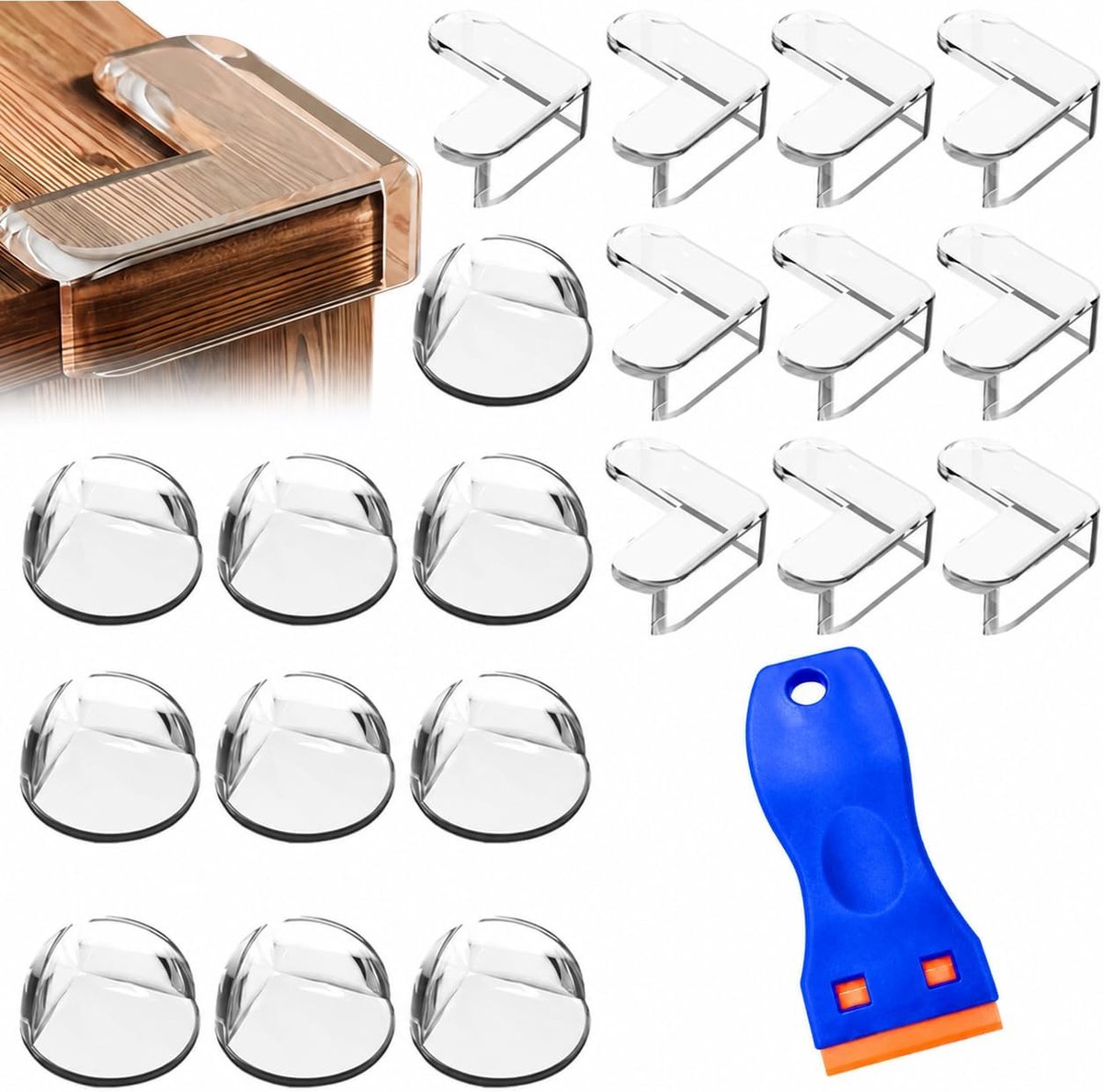 32 stuks randbescherming babyset, zelfklevende hoekbescherming, transparant, L-vorm en kogelvorm bescherming voor tafel, meubels, kast, plank