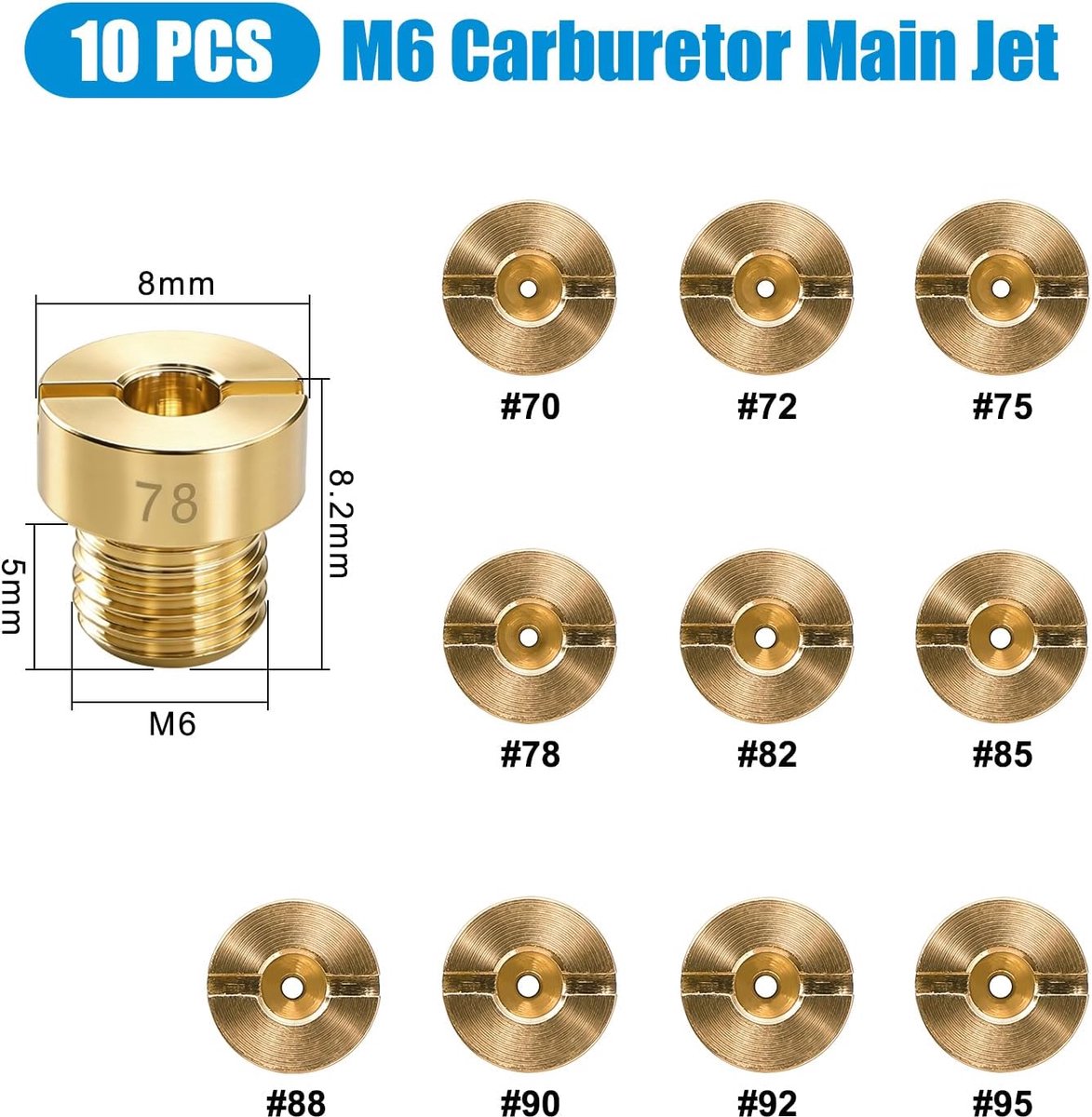 10 Stuks M6 70-95 Carburateur Hoofdstraal, Carb Hoofdsproeier, Carburateursproeiers, voor Scooter, Motorfiets, Switch Moped