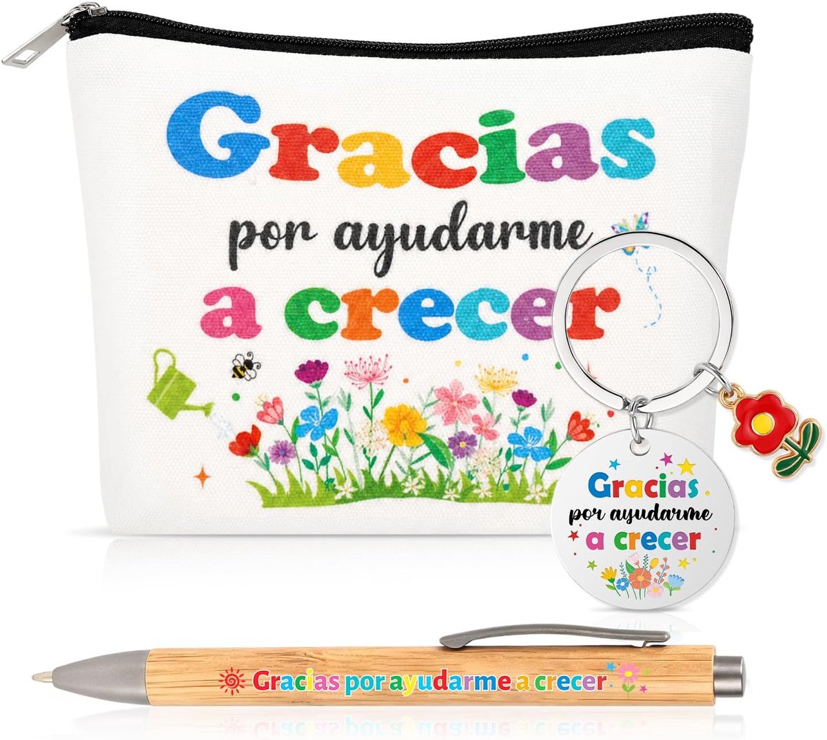 Cadeau voor leraren voor kinderen, cadeau voor leraren, toilettas, make-uptas, balpen, lerarensleutelhanger, bedankcadeaus voor leraren, leraren, set B