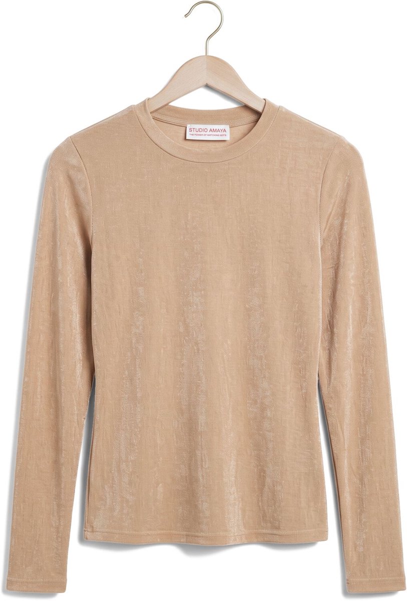 Studio Amaya Lynn T-shirt Tops & T-shirts Dames - Shirt - Beige - Maat XS