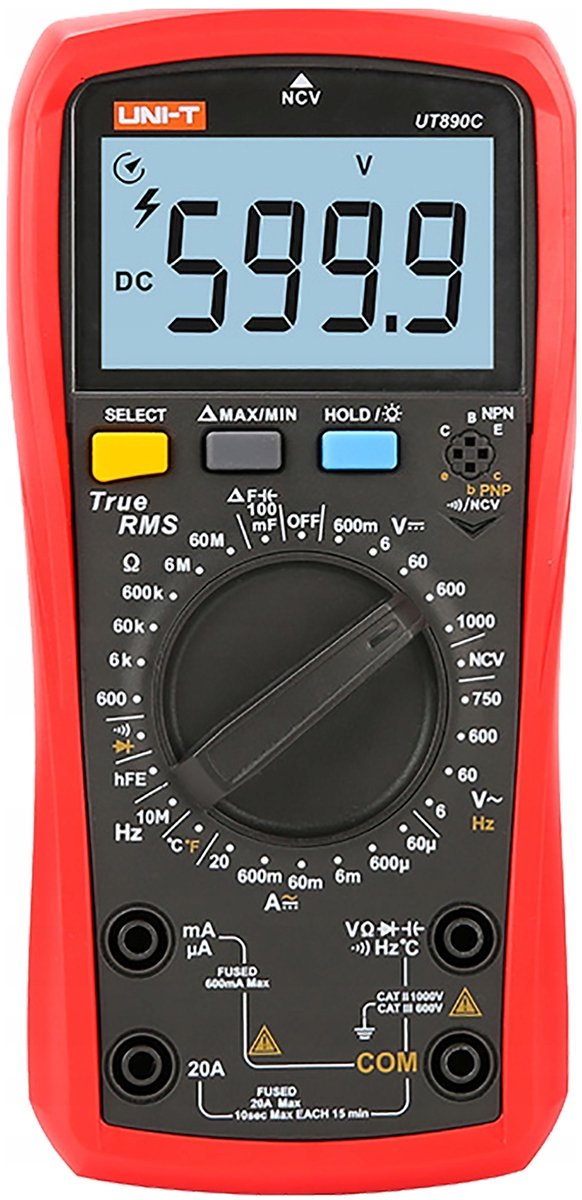 Digitale multimeter, LCD, 6000 counts, VDC 0,1~600mV, 6V, 60V, 600V, 1kV, UNI-T