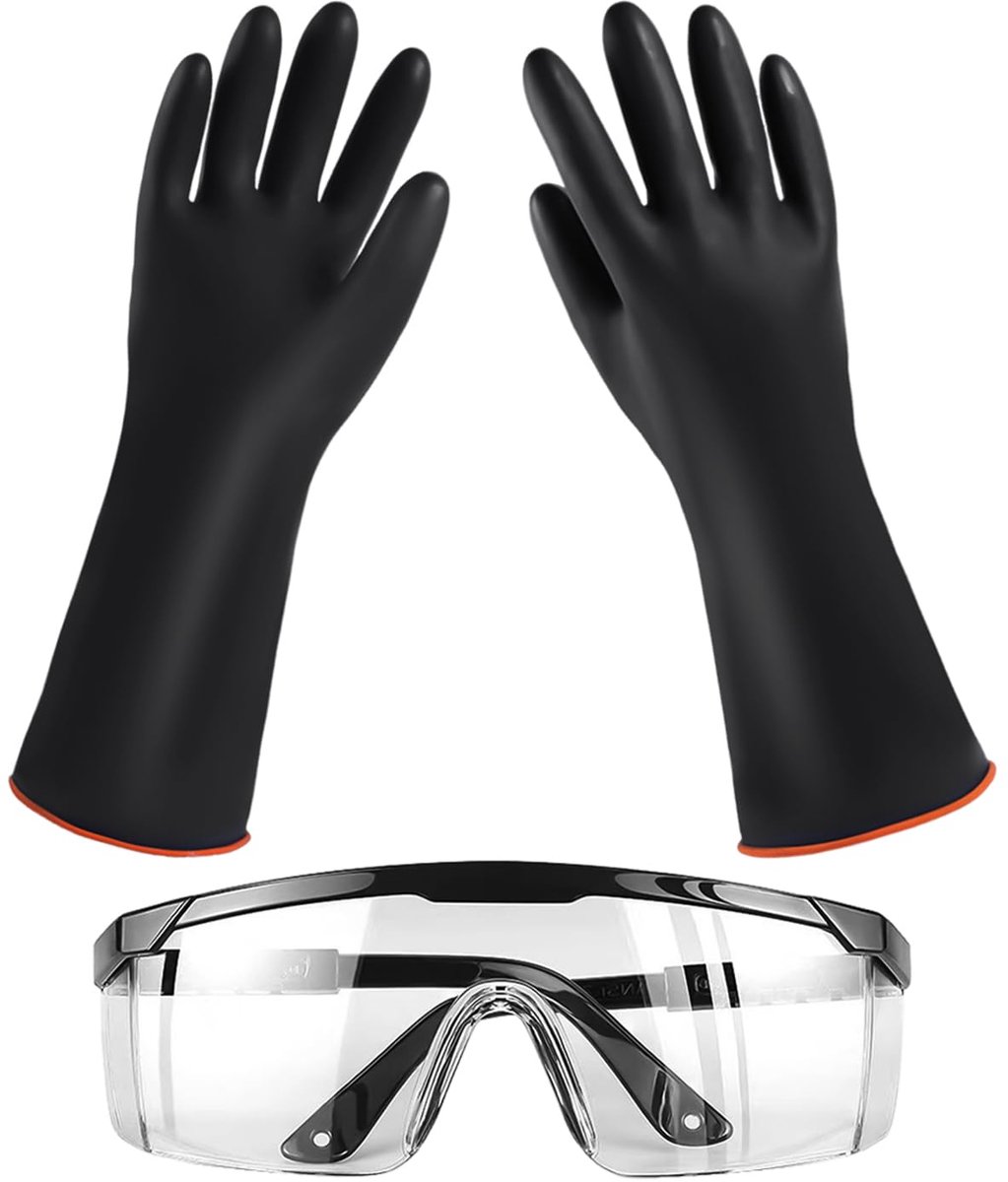 1 Paar Zuurbestendige Handschoenen, 1 Paar Veiligheidsbril, Lange Chemische Rubberen Handschoenen