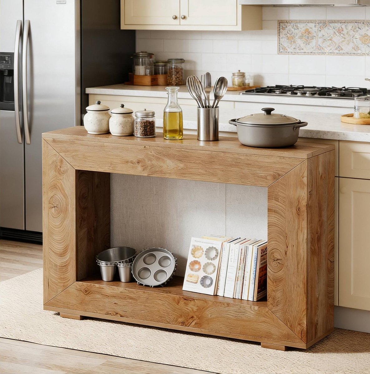 MEUNIQ Sidetable 120 x 30 x 83,5 cm met open opbergruimte, landelijke houtlook voor hal, woonkamer of achter de bank, bruin