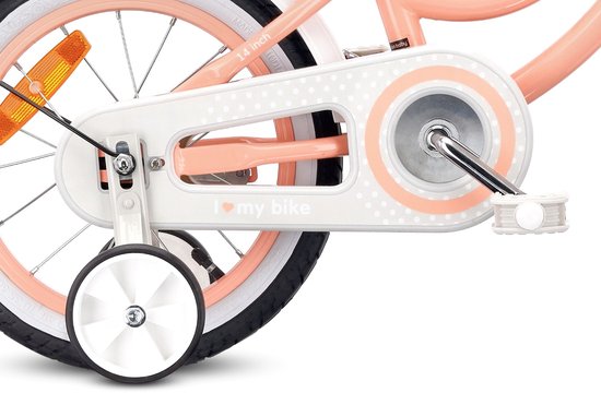 Heart Bike Fiets voor een meisje van 3 tot 5 jaar, 14 inch Abrikoos, met fietsbel, zijwieltjes, duwstang en stuurmandje van Toimsa — afbeelding 3