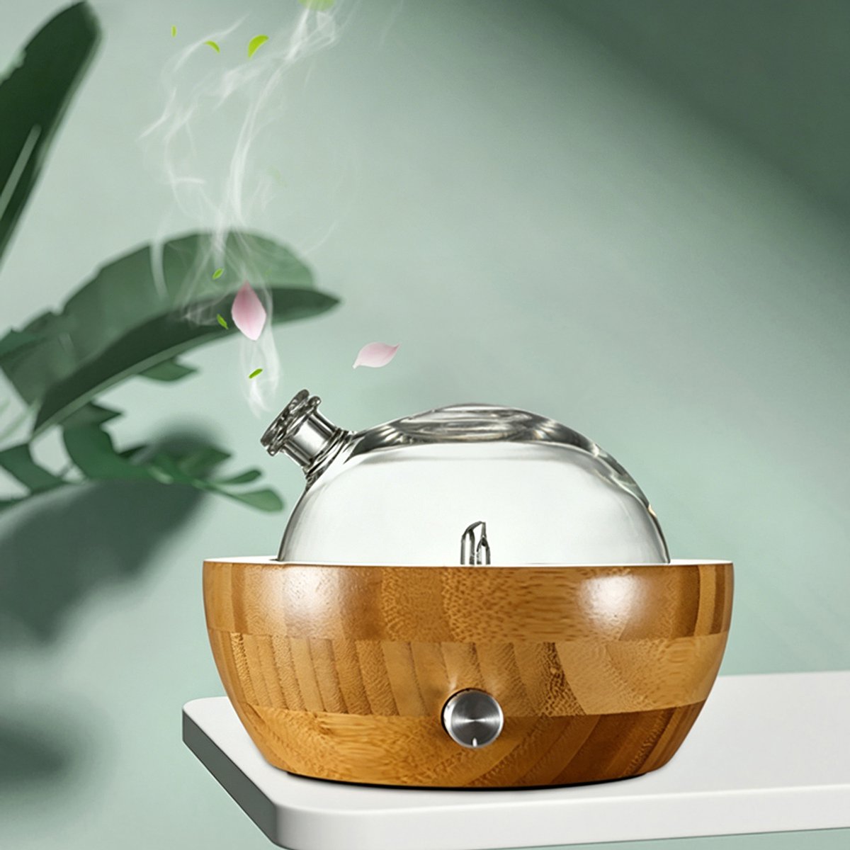 Aromadiffuser - Aromabevochtiger - Houten diffuser - Diffuser voor etherische oliën - Diffuser voor thuis - Stil - Gemaakt van glas en bamboe - Met LED-verlichting - Cadeau — cadeau in Wonen & Interieur - foto 4
