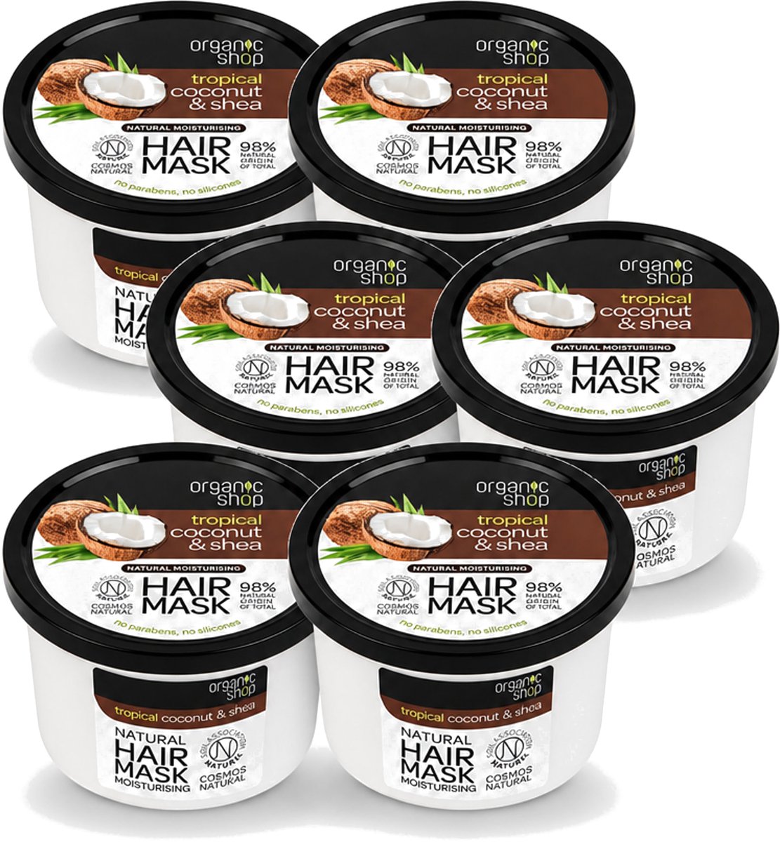 6 x Organic Shop - Haarmasker Coconut & Shea - Verzorgend en Voedend - 250 ml - Voordeelverpakking - 6 stuks